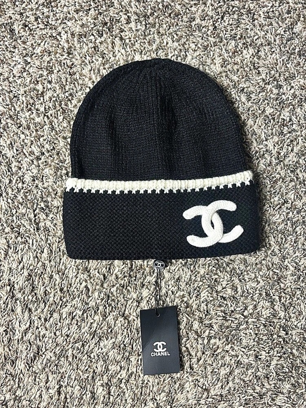 Chanel Cashmere CC Logo Beanie Black & White